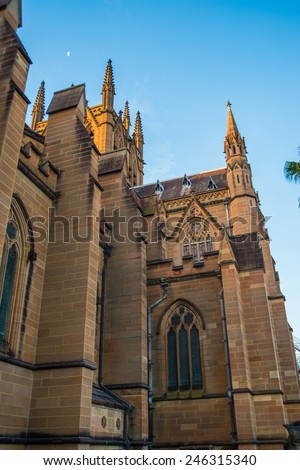 SYDNEY-DECEMBER 28 : St.mary\'s cathedral church with blue sky in Sydney ,Australia on 28 December 2014.St.mary cathedral church is the biggest church in Sydney.