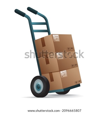 Trolley box and cardboard pile vector illustration, graphic element for logistics, shipping, cargo and expedition business purposes