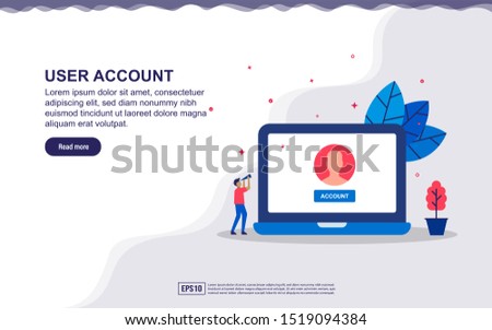Vector illustration of user account & mail user concept with device and tiny people. Illustration for landing page, social media content, advertising. easy to edit and customize.