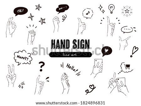 It is an illustration set of the hand sign. This is a line drawing, and there is no fill part. It is a vector image.