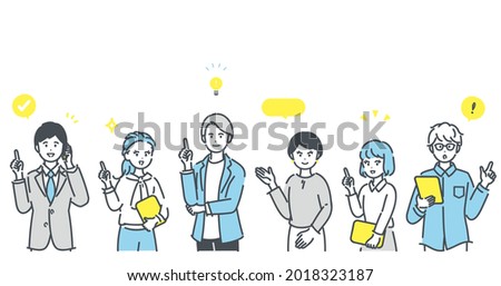 Business person illustration with a pointing, positive expression. vector.