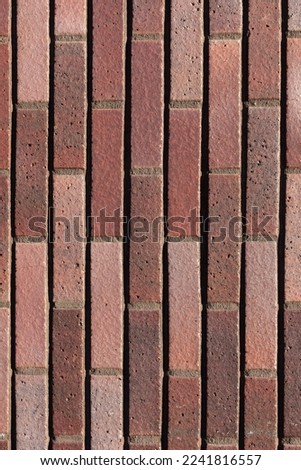 Dark brown redish bricks used in new modern architecture, the wall of an exteriror residential home. Chique stylish trend in darker stone tiles and bricks creating a luxury feeling, vertical Foto stock © 