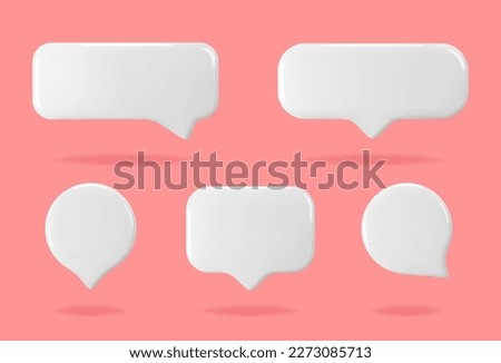 3D glossy blank white speech bubbles isolated on pink background. Chat, message and dialogue symbol. Vector illustration