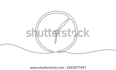 Clock continuous one line drawing on white background. Hand drawn alarm symbol. Vector illustration