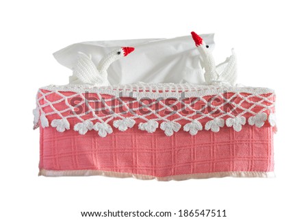 Tissue box crochet pink color two swan isolate