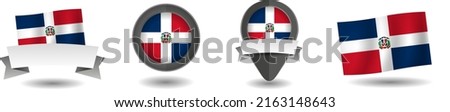 Dominican Republic flag vector collection. Pointers, flags and banners flat icon. Vector state signs illustration isolated on white background. Dominican Republic flag symbol on design element.