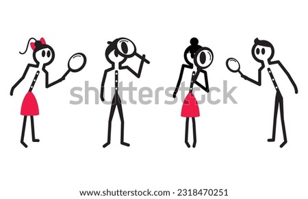 stick man and stick woman design with lens in hand