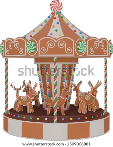 isolated 3d gingebread carousel. christmas carousel with cookies and candies