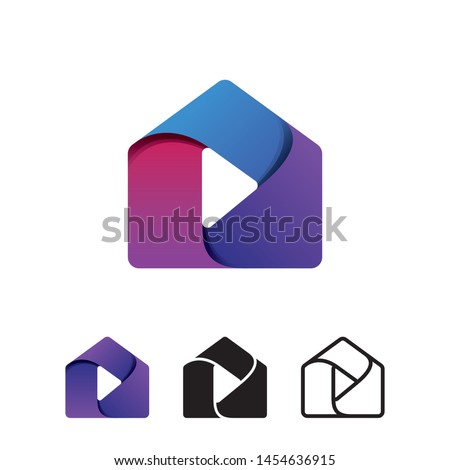 House and Media Play Button for Content Creator Production Logo Design