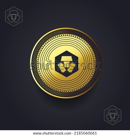 crypto.com Crypto currency Vector Logo in black color concept on gold coin with black background, Symbol coin blockchain technology, Vector Illustration, futuristic decentralized finance concept.