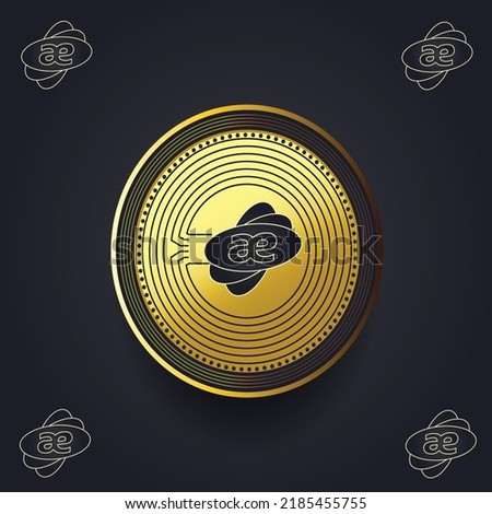 Aeon Digital crypto currency vector logo gold coin black theme design, black color logo on golden backdrop, futuristic decentralized finance concept, Can be used for web, article, banner