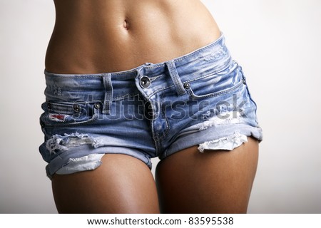Woman body  in jeans texas shorts