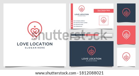 Creative love location logo design concept line art style. combine heart, pin, map and people logo design vector and business card