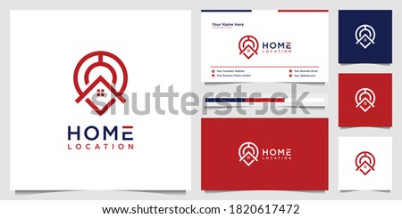 Home location simple logo home and pin map location symbol real estate. logo design and business card template.