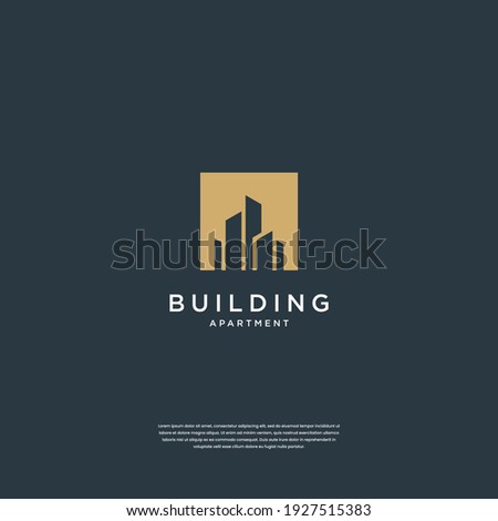 Building logo design with negative space style real estate, architecture, construction