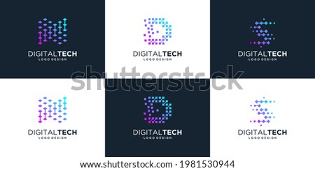 Collection of letter n, d and s logo design. Symbol for digital technology, computer, data, internet.