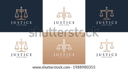 Set of law firm logo icon set with golden color. Symbol for Justice, Law Offices, Attorney services, lawyer, logo design inspiration.