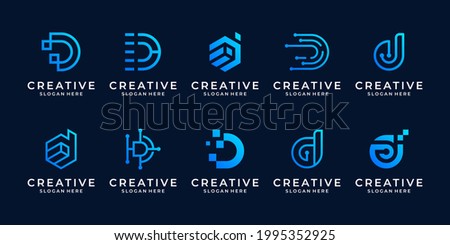 Set of creative letter d logo design template. logotypes for business of technology, digital, simple.