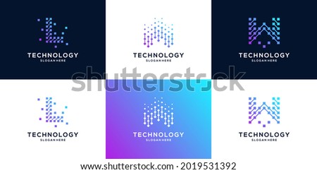 Abstract Digital technology with initial letter L and W logo design collection