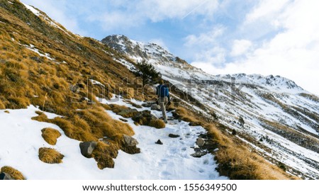 Similar – Image, Stock Photo Snowy Pyrenees and lonely house with shiny lights under sky