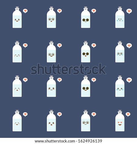 cute and kawaii chemical bottle flat design vector illustration. Funny padlock character with smiling human emoji, cartoon vector illustration isolated on color background. Cute and funny mascots