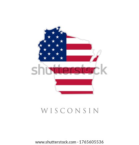 Shape of Wisconsin state map with American flag. vector illustration. can use for united states of America indepenence day, nationalism, and patriotism illustration. USA flag design