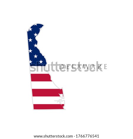 Shape of Delaware state map with American flag. vector illustration. can use for united states of America indepenence day, nationalism, and patriotism illustration. USA flag design