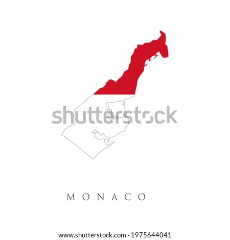 Monaco. Flag and map of the country. Vector isolated simplified illustration icon with silhouette of Monaco map. National Monegasque flag (red, white colors).