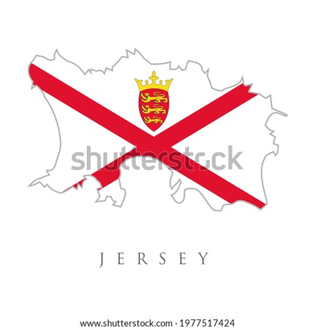 Map of Jersey with flag - vector illustration. Jersey Map Flag. Map of the Bailiwick of Jersey with flag isolated on white background. Crown dependency. Vector illustration