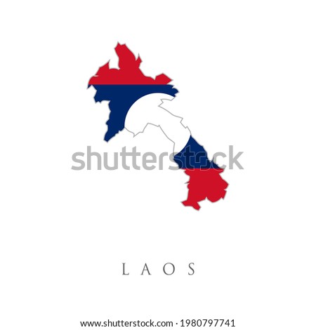 The National Flag of Laos. Laos detailed map with flag of country. Map Of Laos With Flag Isolated On white Background