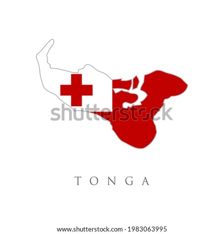 Vector map of Tonga with flag. Isolated, white background.Tonga country flag inside map contour design icon logo. Country Flag Travel and Tourism concept