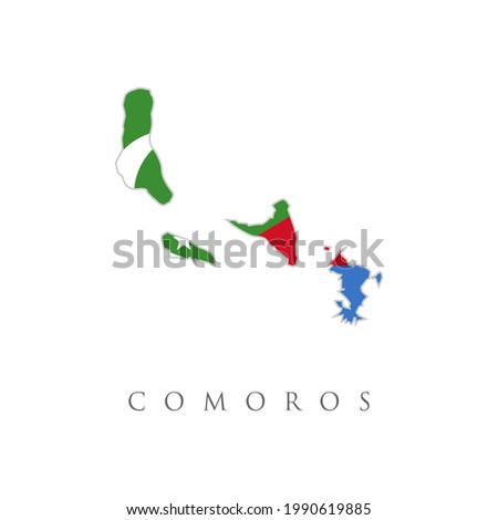 Shape map and flag of The Comoros country. Eps.file. Comoros Map. Comoros Islands Map. Comoros Map illustration