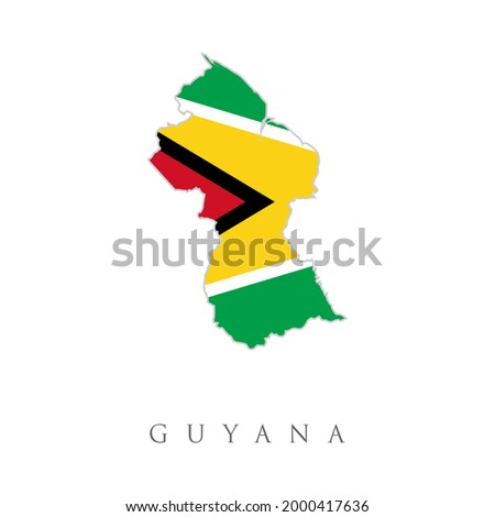 Flag Map of Guyana. Vector isolated simplified illustration icon with silhouette of Guyana map. National Guyana flag (red, yellow, black, green colors). White background