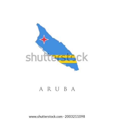 Flag of the Aruba overlaid on detailed outline map. Map of Aruba with the flag of Aruba isolated on white background. Vector illustration.