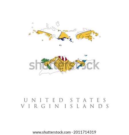United States Virgin Islands map with official national flag illustration. The flag of the country in the form of borders. Stock vector illustration isolated on white background.