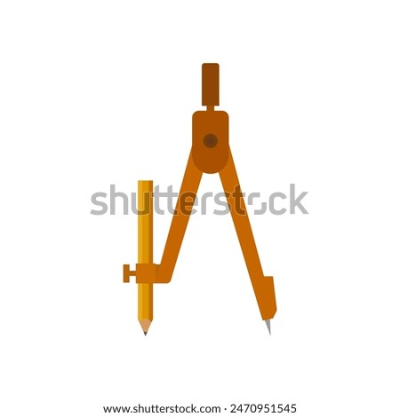 geometry compass flat design illustration isolated on white background. drawing compass Technical instrument for drafting circles or arcs. Stationery and tools collection