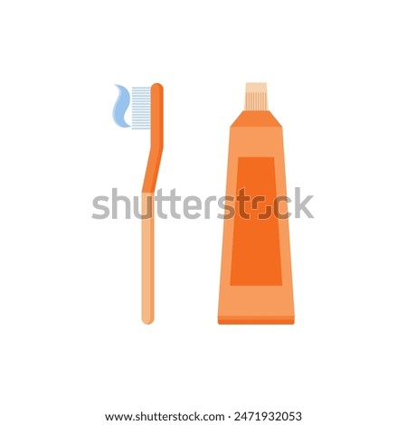 Dental brush with tooth paste flat design vector illustration isolated on white background. toothbrushes and toothpaste for promoting dental care products, or illustrating oral hygiene practices