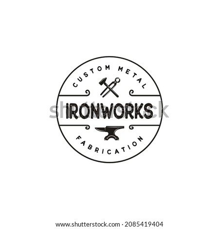 Blacksmith Iron Anvil Foundry vintage retro logo design