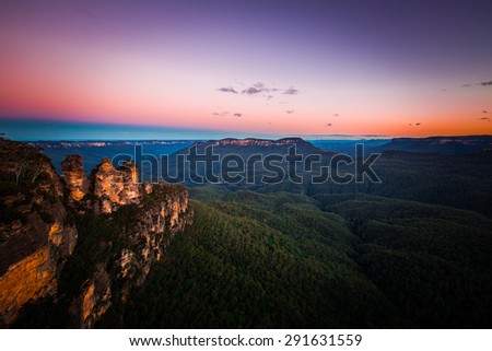 Sunset landscape at blue mountain, Australia.
