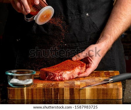 dry rub seasoning on new york strip steak Stock foto © 