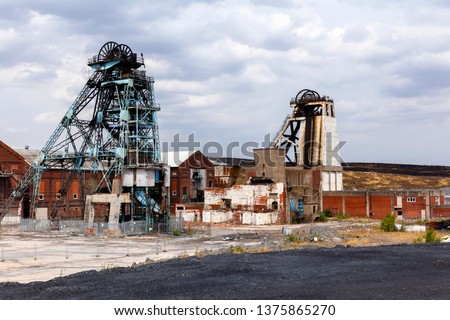 Image, Stock Photo Coal mining winding tower