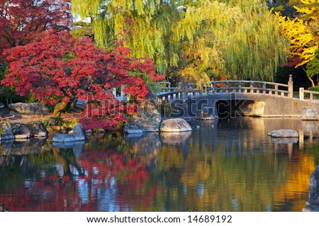 summer japanese landscape with pond and trees. Nagoya, Zurumai