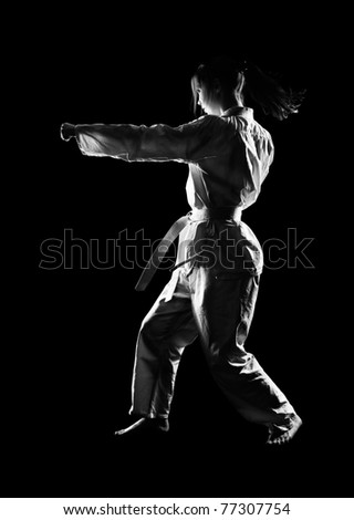 Full-Length Silhouette Portrait Of Beautiful Martial Arts Girl In ...