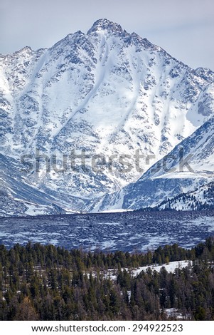 Kuraisky ridge under ice and snow. Altai, Siberia, Russia