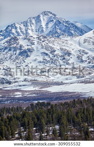 Kuraisky ridge under ice and snow. Altai, Siberia, Russia