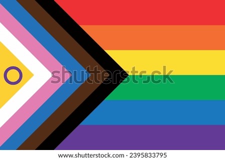 Intersex Progress Pride flag. New LGBTQ Pride Flag. New  Updated Intersex Inclusive Progress Pride Flag. Banner Flag for LGBT, LGBTQ or LGBTQIA plus Pride. Vector illustration