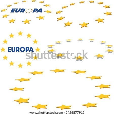 Set of European union symbols. Various templates of wreath of stars of EU isolated on white with Text. Star icons in circle. Yellow European logos. EU flag. 12 yellow stars for Europe union. EPS10