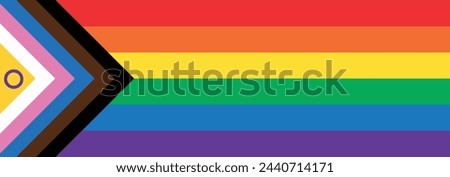 Intersex Progress Pride flag. New LGBTQ Pride Flag background. New  Updated Intersex Inclusive Progress Pride Flag. Banner Flag for LGBT, LGBTQ or LGBTQIA plus Pride. Vector illustration