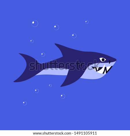 Flat illustration of shark in blue water