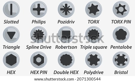 Set of the most popular slots for screwdrivers. Flat illustration